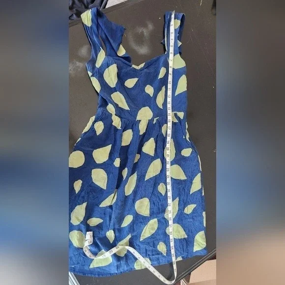 Anthropologie Maple 100% Silk Blue and Green Leaf Print Women's Dress 4 Flaw - Picture 10 of 14